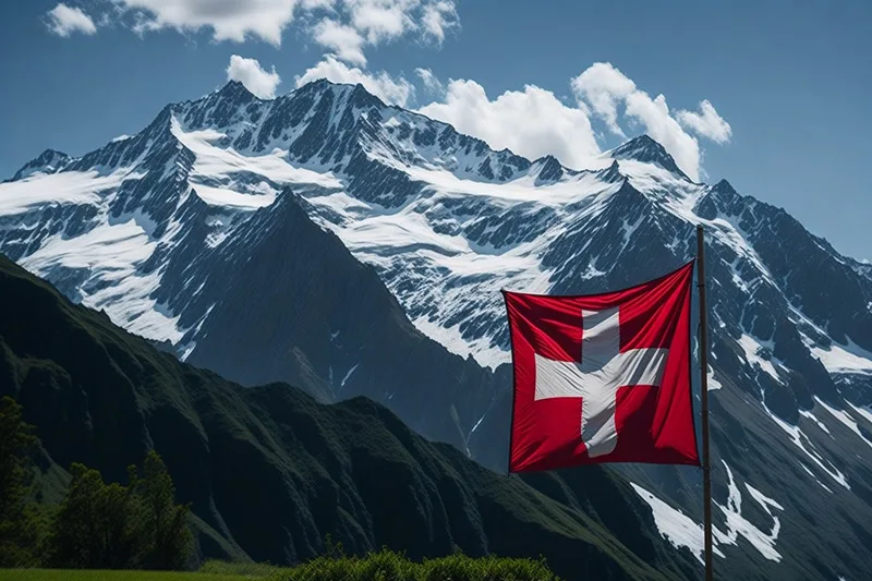 پرچم سوئیس در طبیعت بکر وزیبا